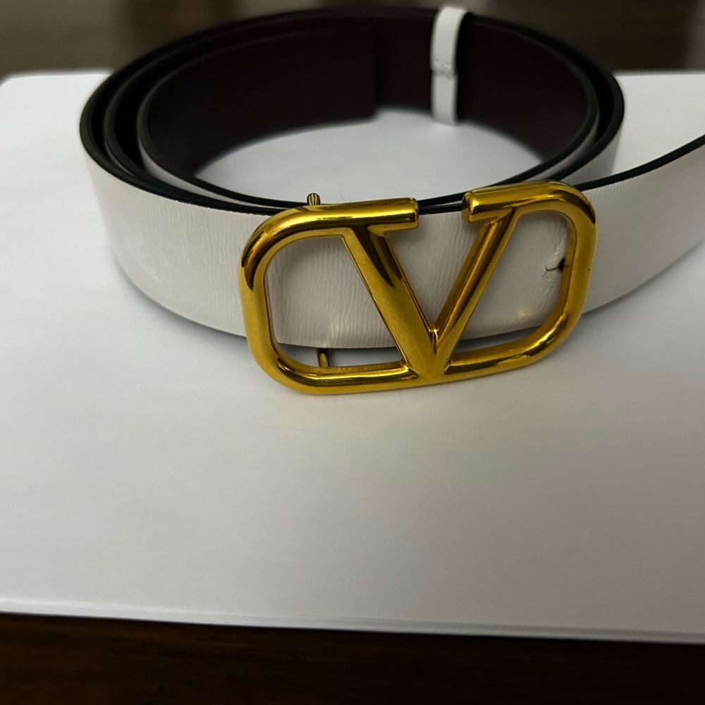 Valentino White and Brown Belt with Gold Buckle